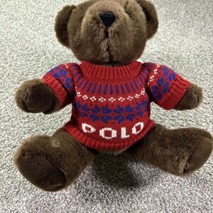 Polo Ralph Lauren Teddy Bear Plush With Red Logo Sweater 10in Tan Bear 2002